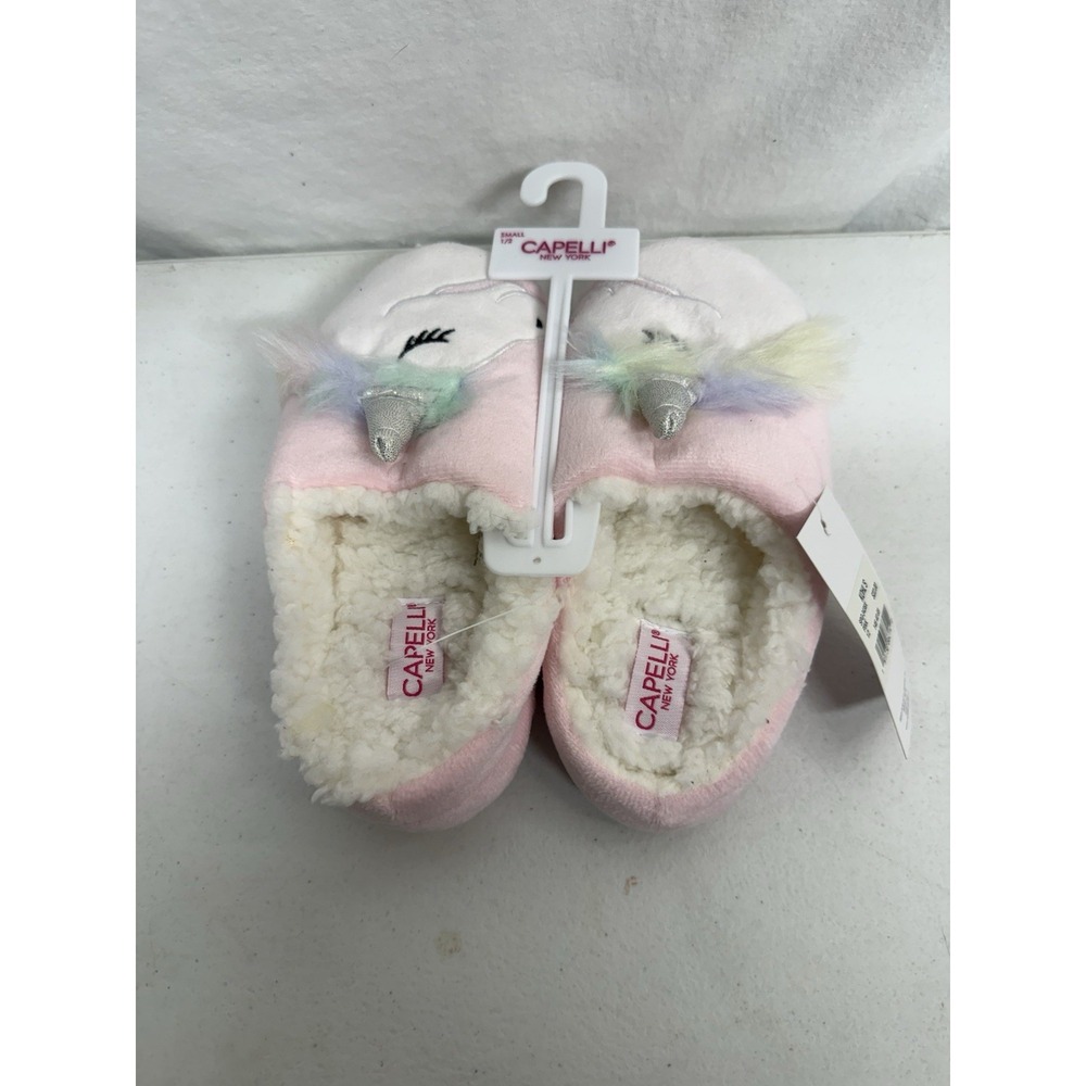Kids Capelli Unicorn Faux Fur-Lined House Shoes Size Small 1/2 NWT